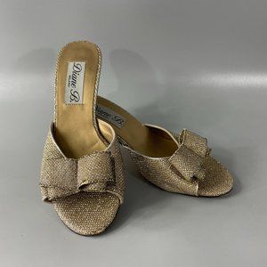 Diane B. Milano Gold-Silver Fabric Upper with Bow Slide, Size 8 M